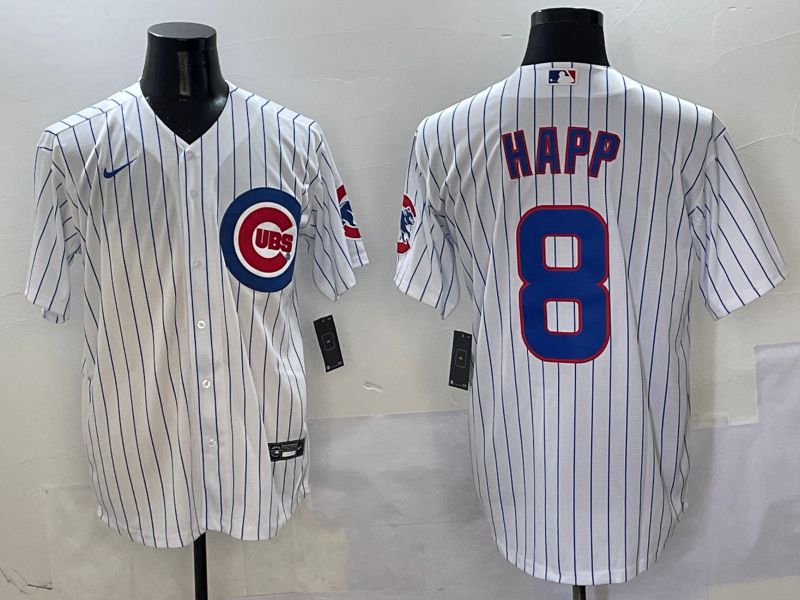 Men Chicago Cubs #8 Happ White Stripe Game Nike 2025 MLB Jersey style 1->chicago cubs->MLB Jersey